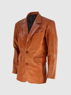 2 Button Tan Leather Coat