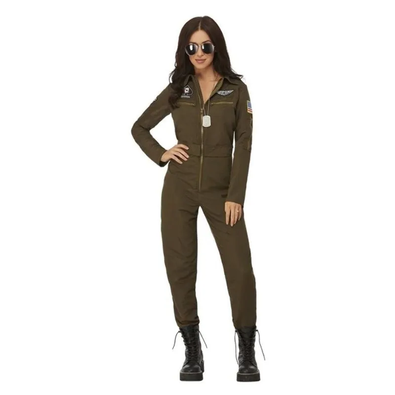 80's Top Gun Maverick Ladies Aviator Jumpsuit Costume Green