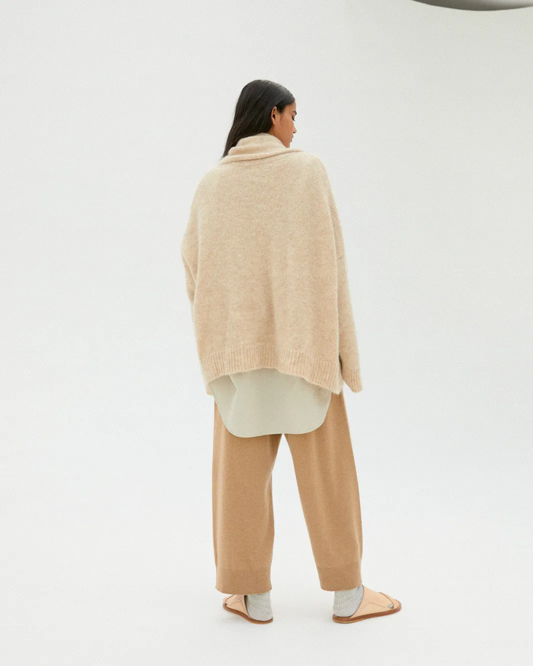 Alpaca Scarf-Neck Cardigan Beige