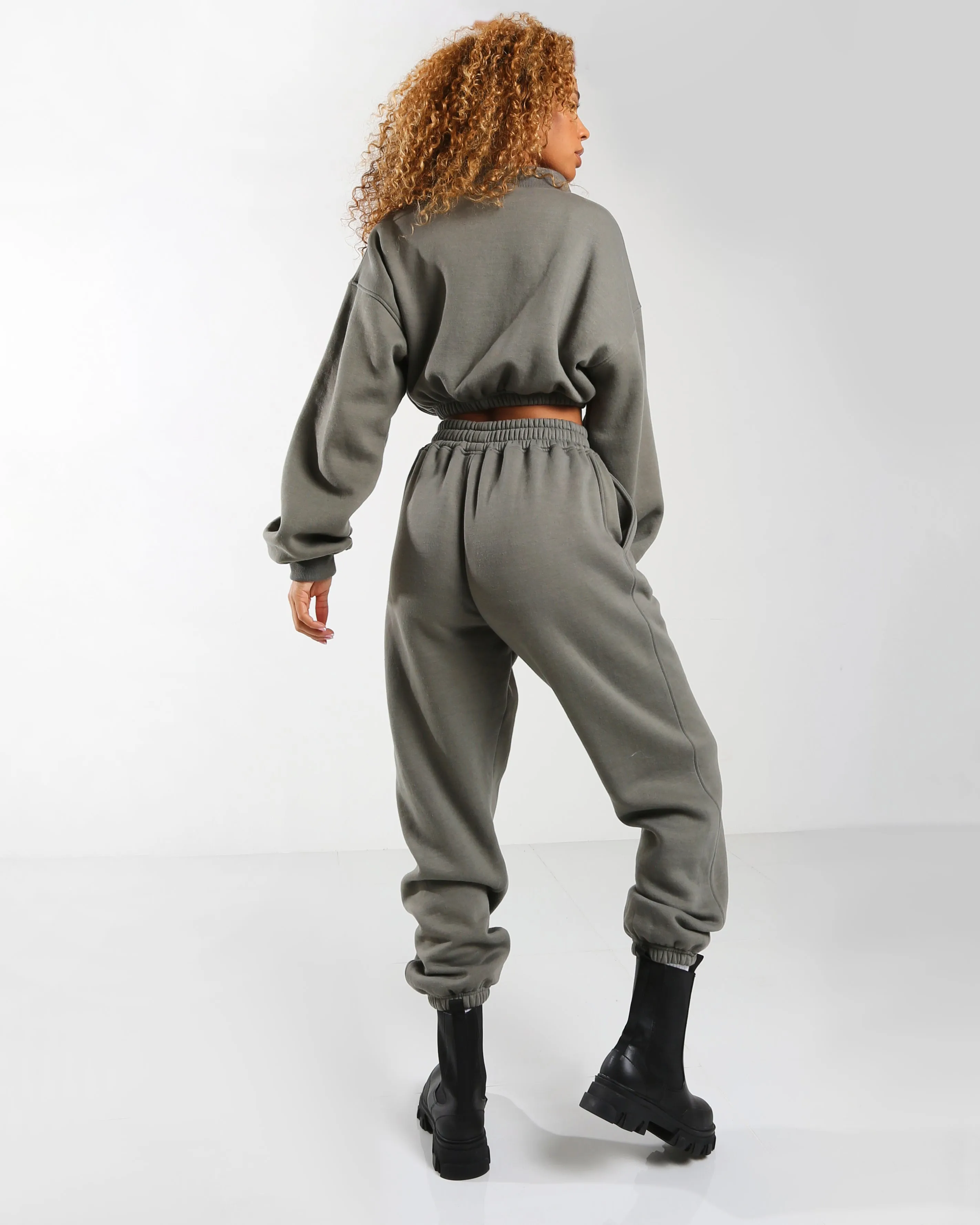 Amber x Public Desire crop sweatshirt zip detail co-ord slate