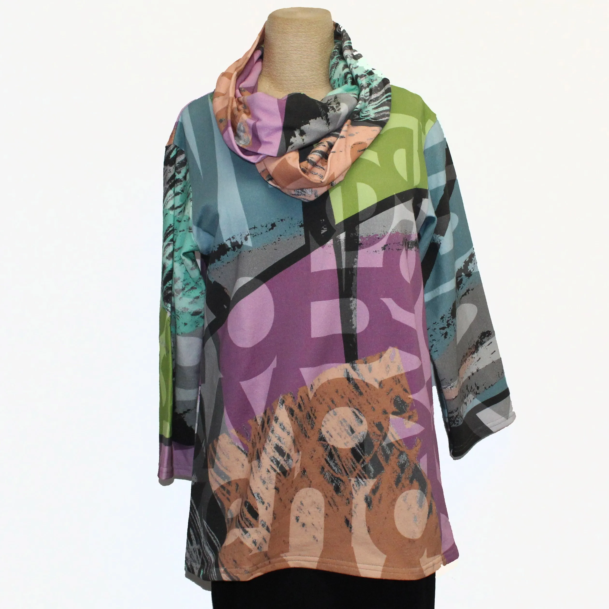 Andrea Geer Pullover With Scarf, Weekend With Color, Fitted, Multi-Color S