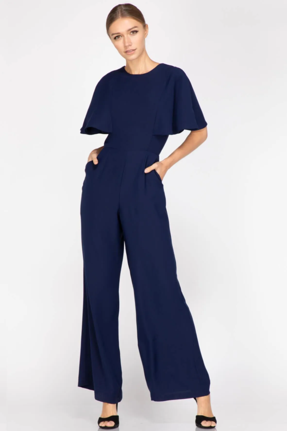 Arabelle Woven Flutter Sleeve Jumpsuit