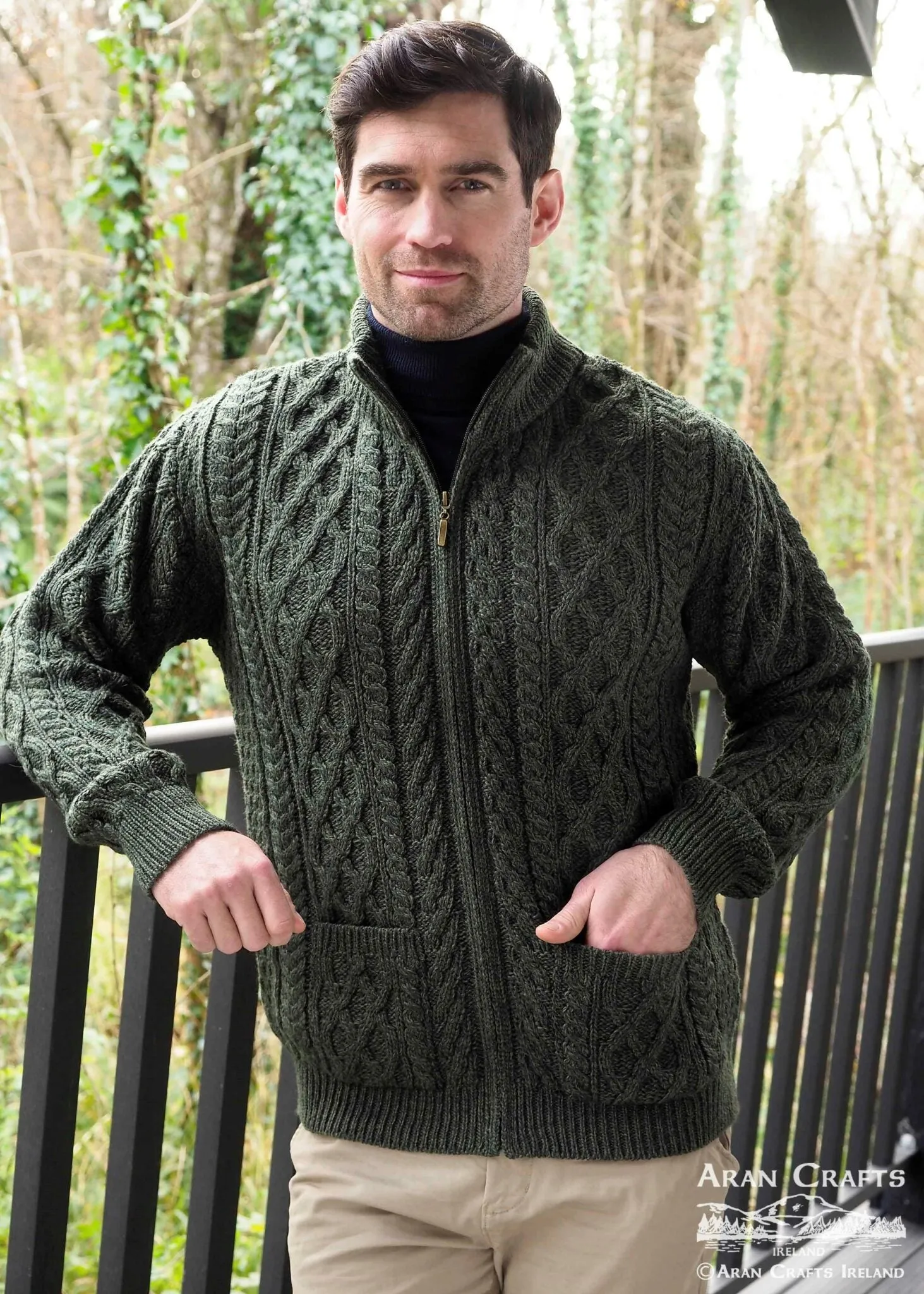 Aran Crafts Dingle Zipper Sweater | Green