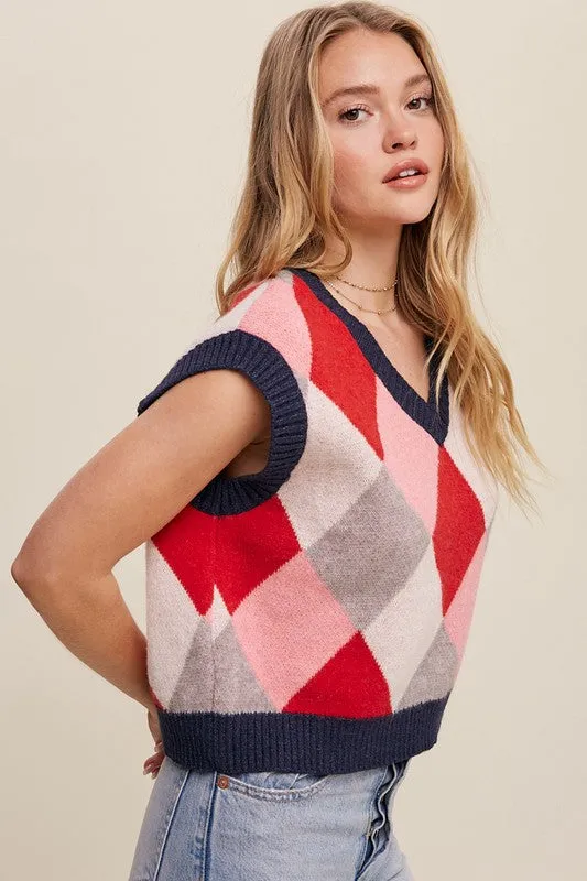 Argyle Cropped Sweater Vest // 3 Color Options