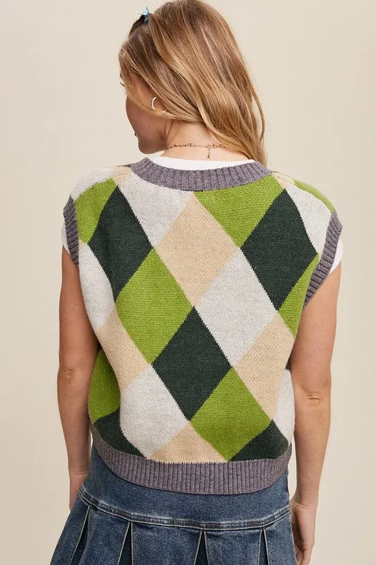 Argyle Cropped Sweater Vest // 3 Color Options