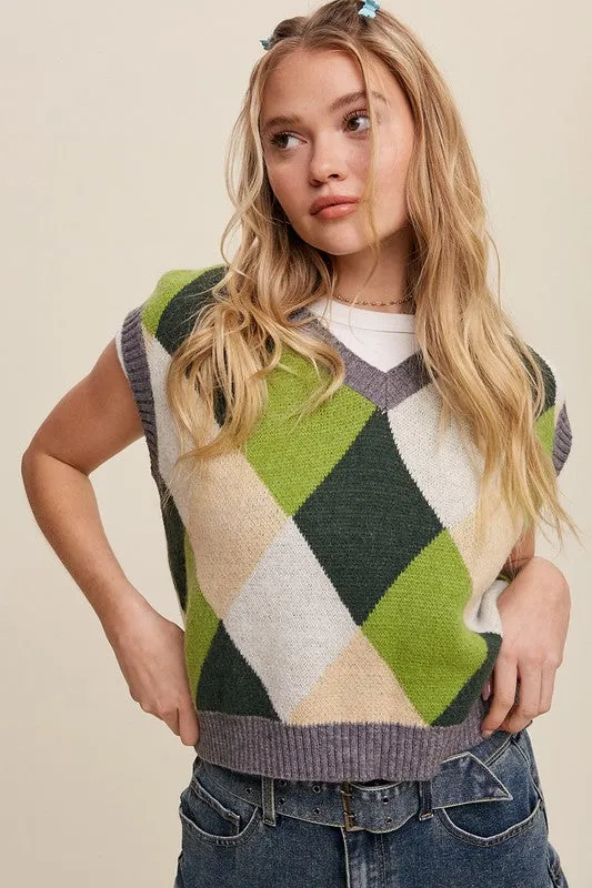 Argyle Cropped Sweater Vest // 3 Color Options