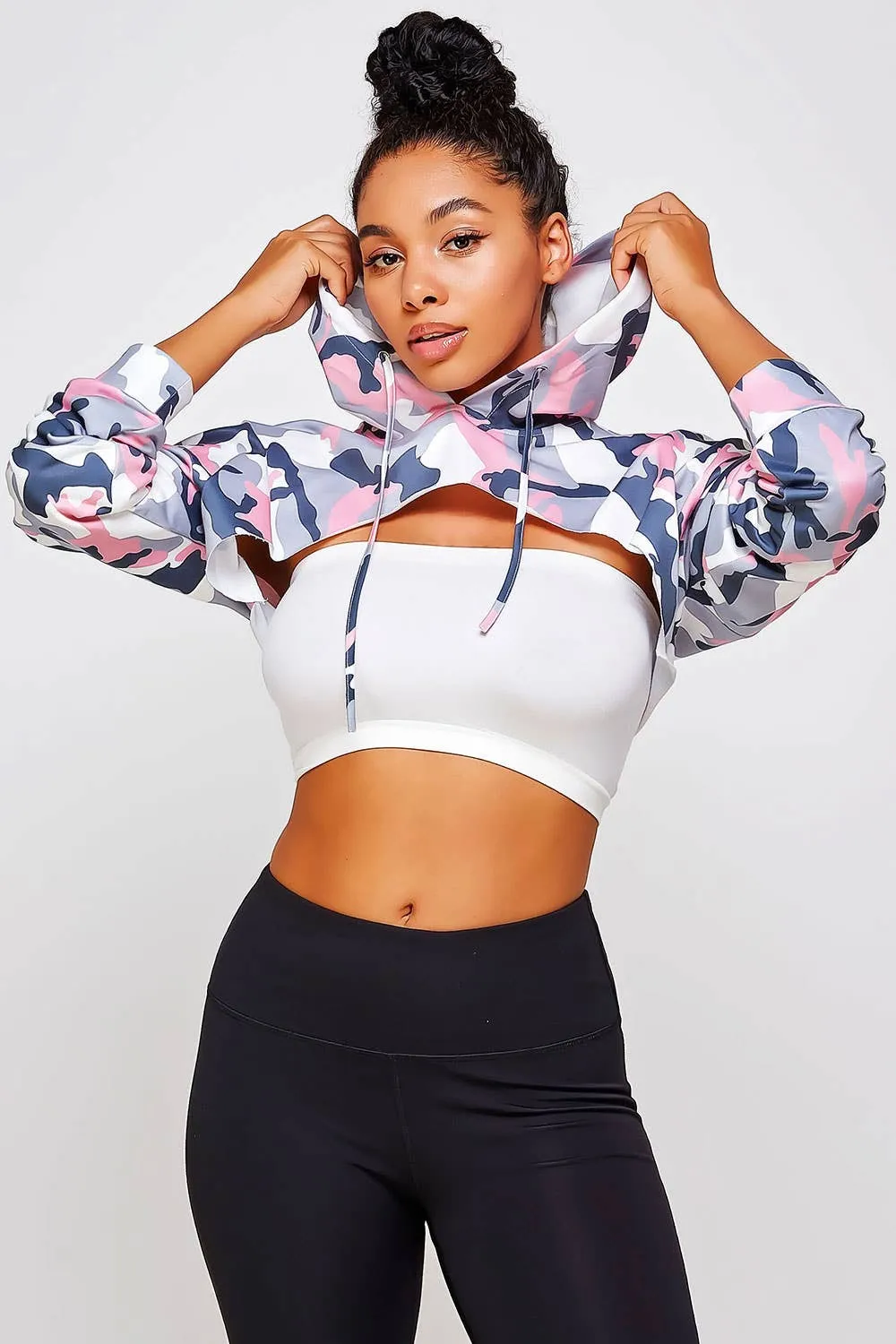 Arm Warmer Crop Hoodie Sweatshirt - Pink