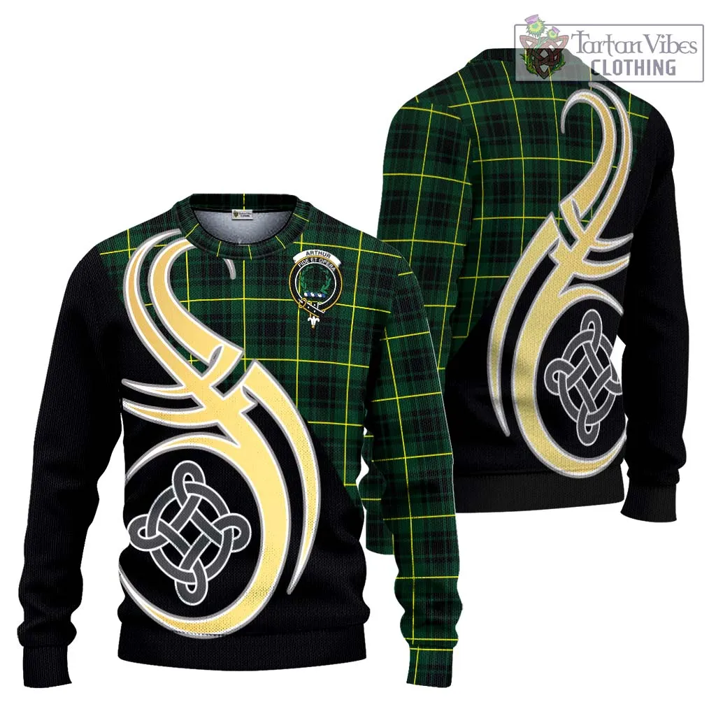 Arthur Modern Tartan Ugly Sweater with Family Crest and Celtic Symbol Style