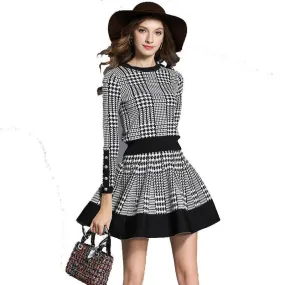 Ashore Shop Women's Plaid Sweater Skirt Long Sleeve Knitted Suit