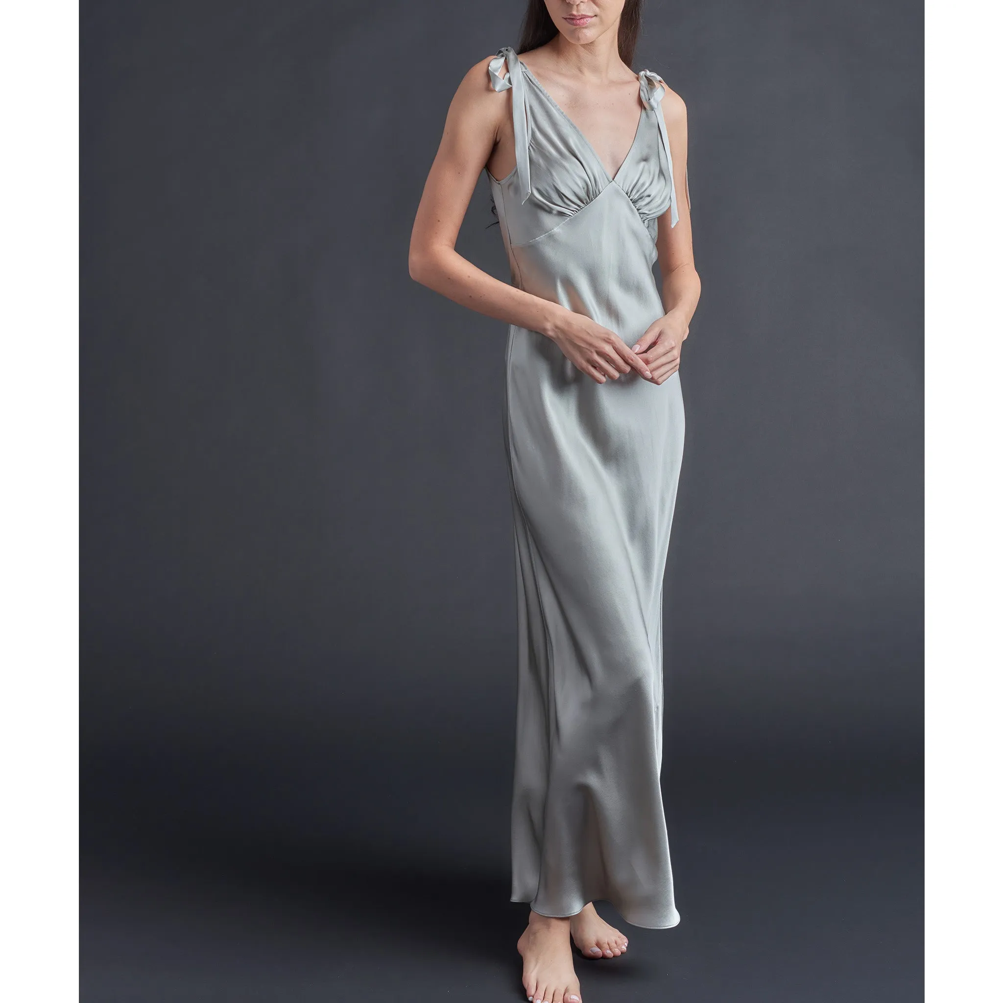 Ava Silk Charmeuse Slip Dress in Platinum