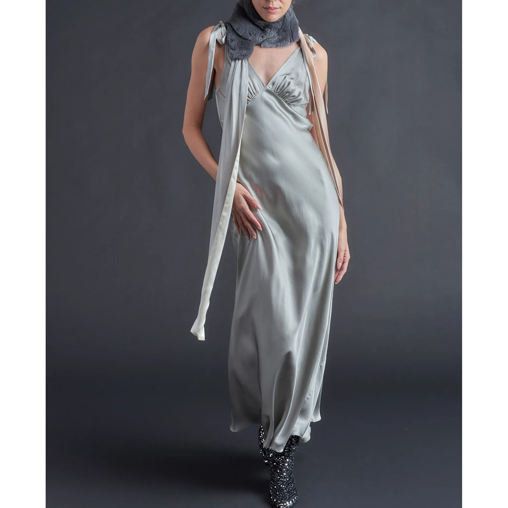 Ava Silk Charmeuse Slip Dress in Platinum