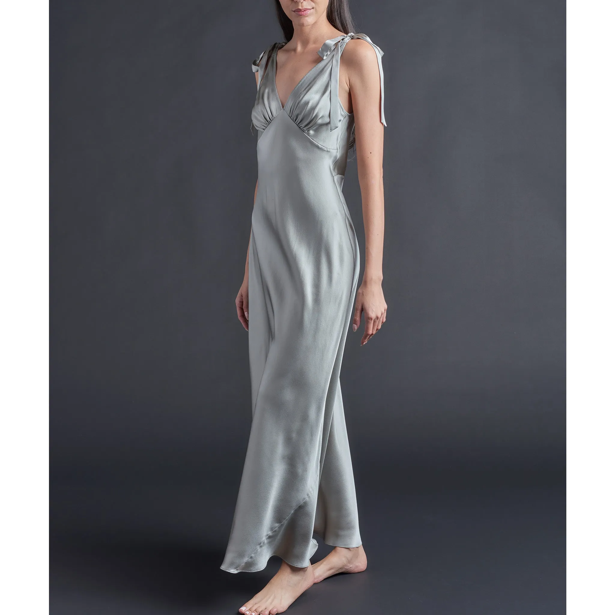 Ava Silk Charmeuse Slip Dress in Platinum