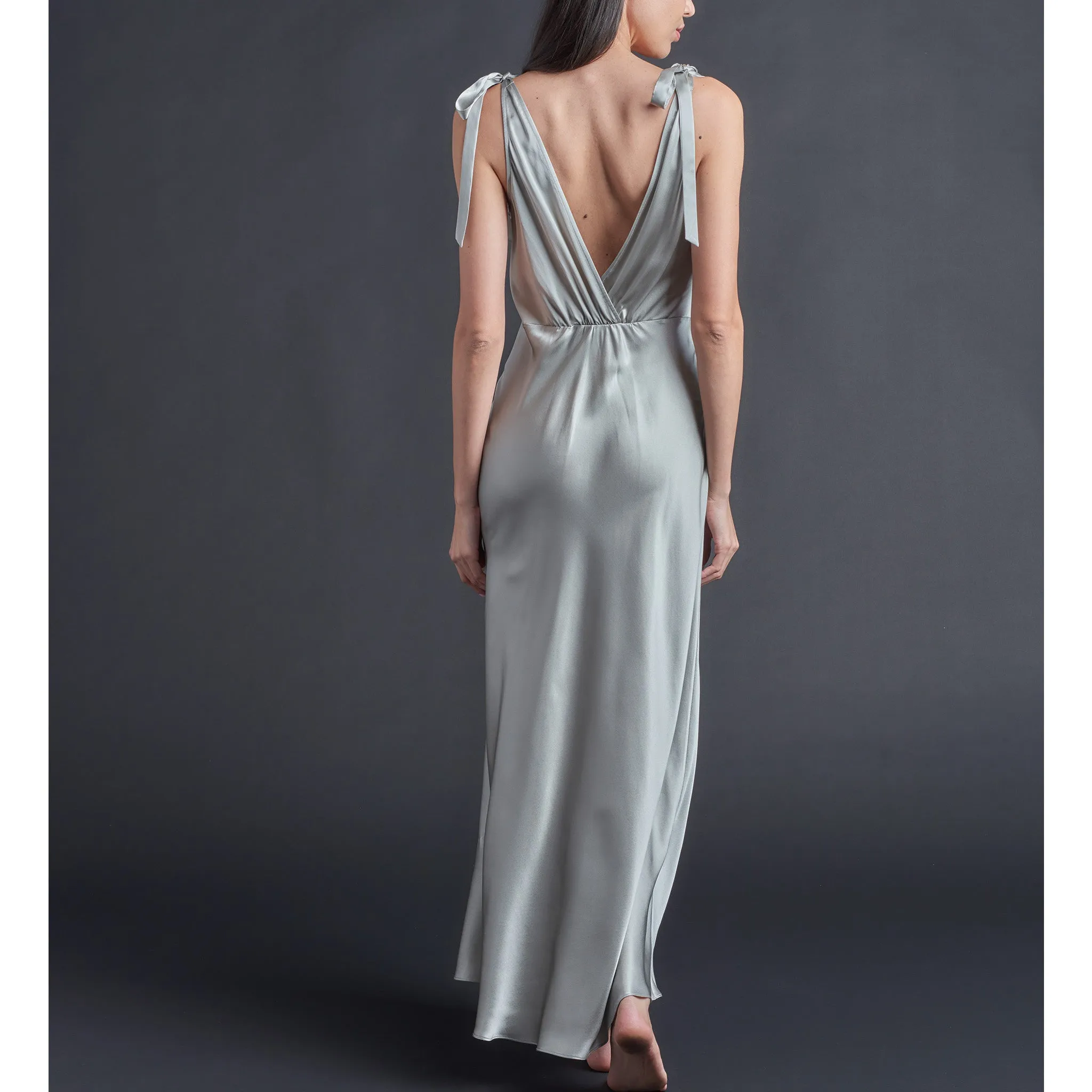 Ava Silk Charmeuse Slip Dress in Platinum