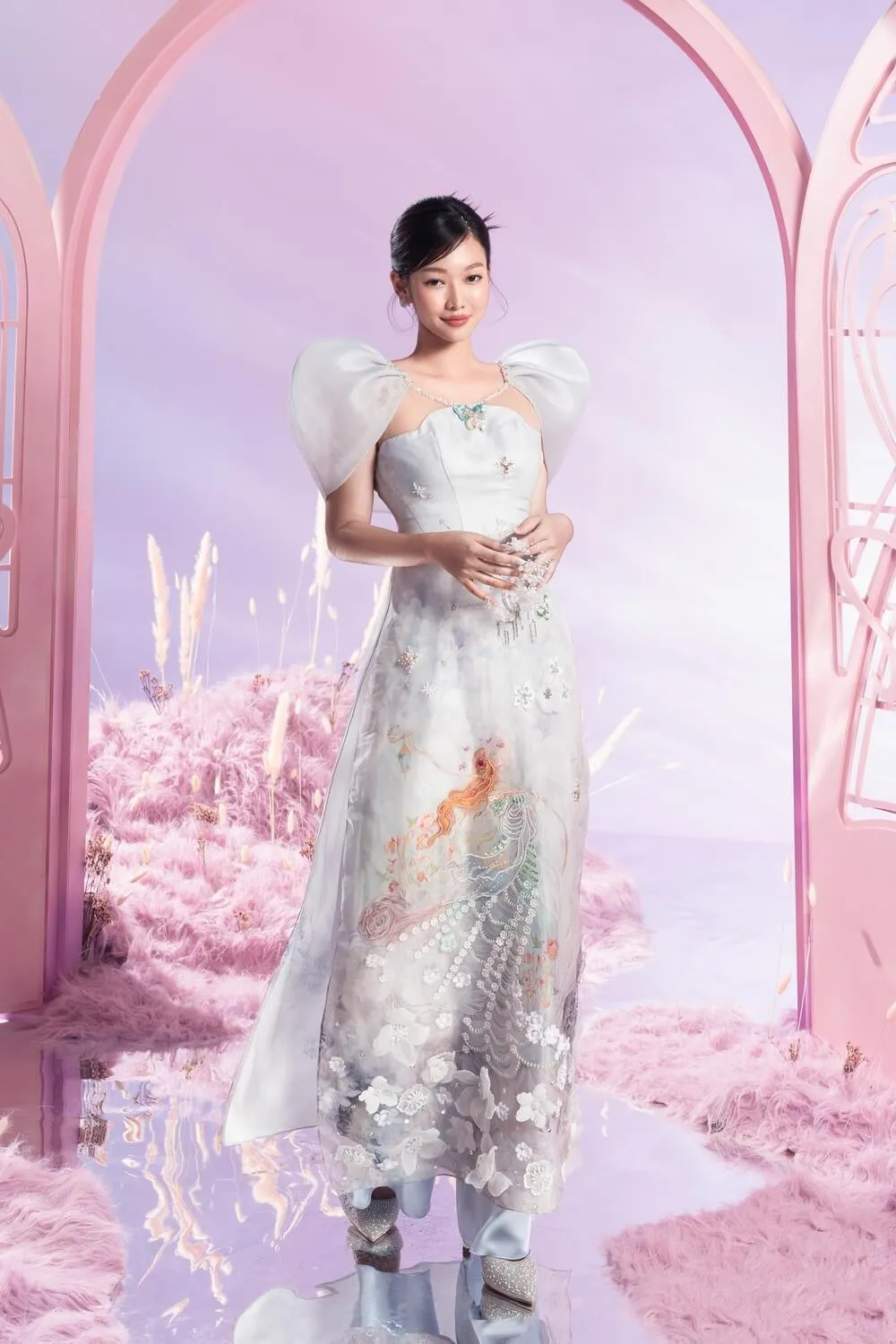 Azure Fitted Scoop Neck Organza Long Length Ao Dai