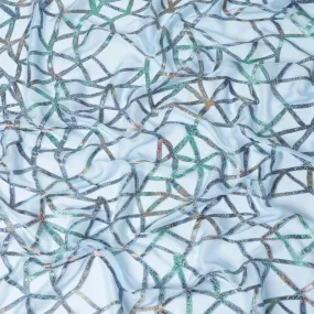 Baby blue Premium pure silk chiffon fabric with multitone metallic lurex in abstract design-D9658