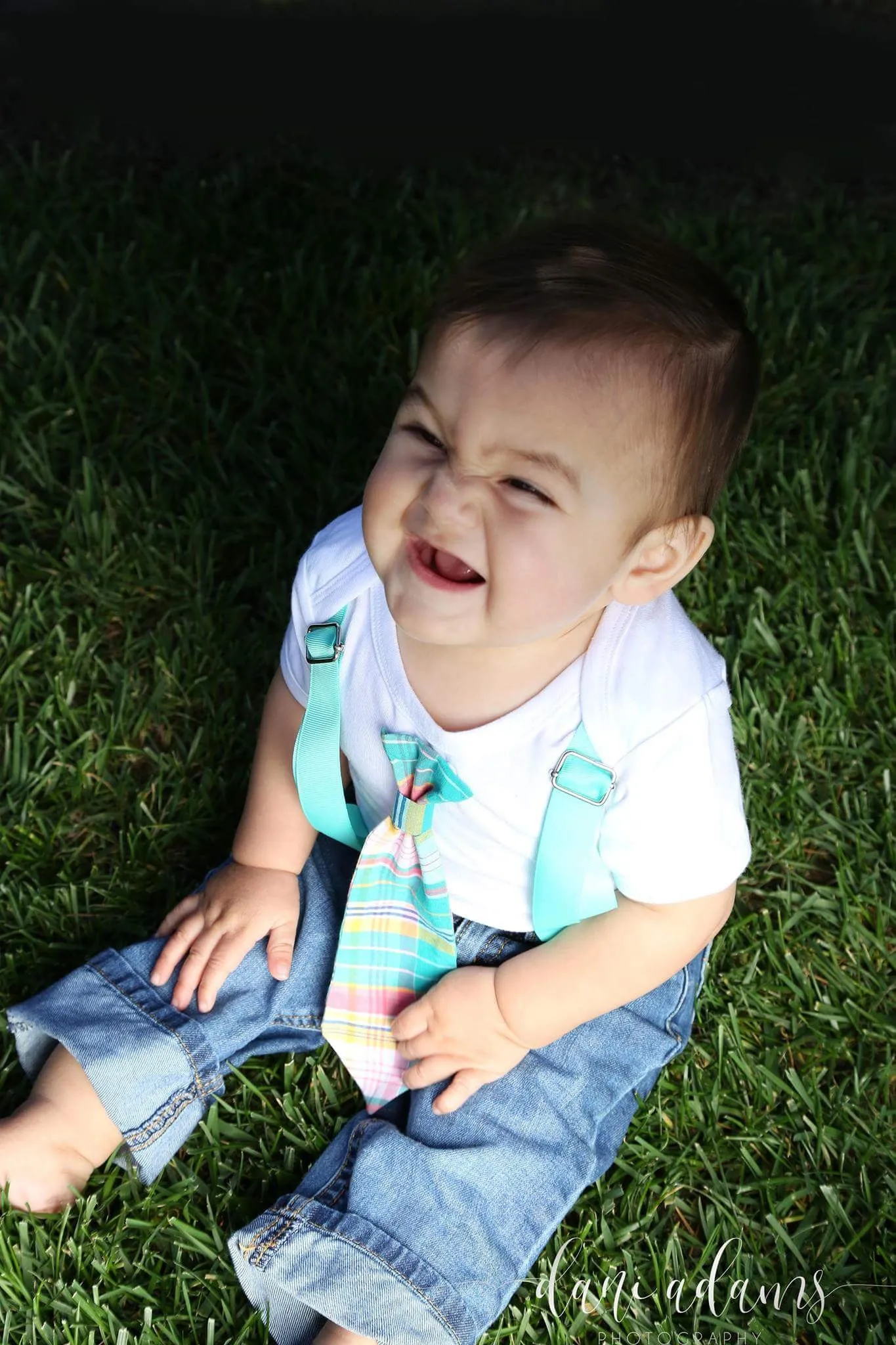 Baby Boy Clothes With Tie and Suspenders Teal/Pink Plaid Pattern