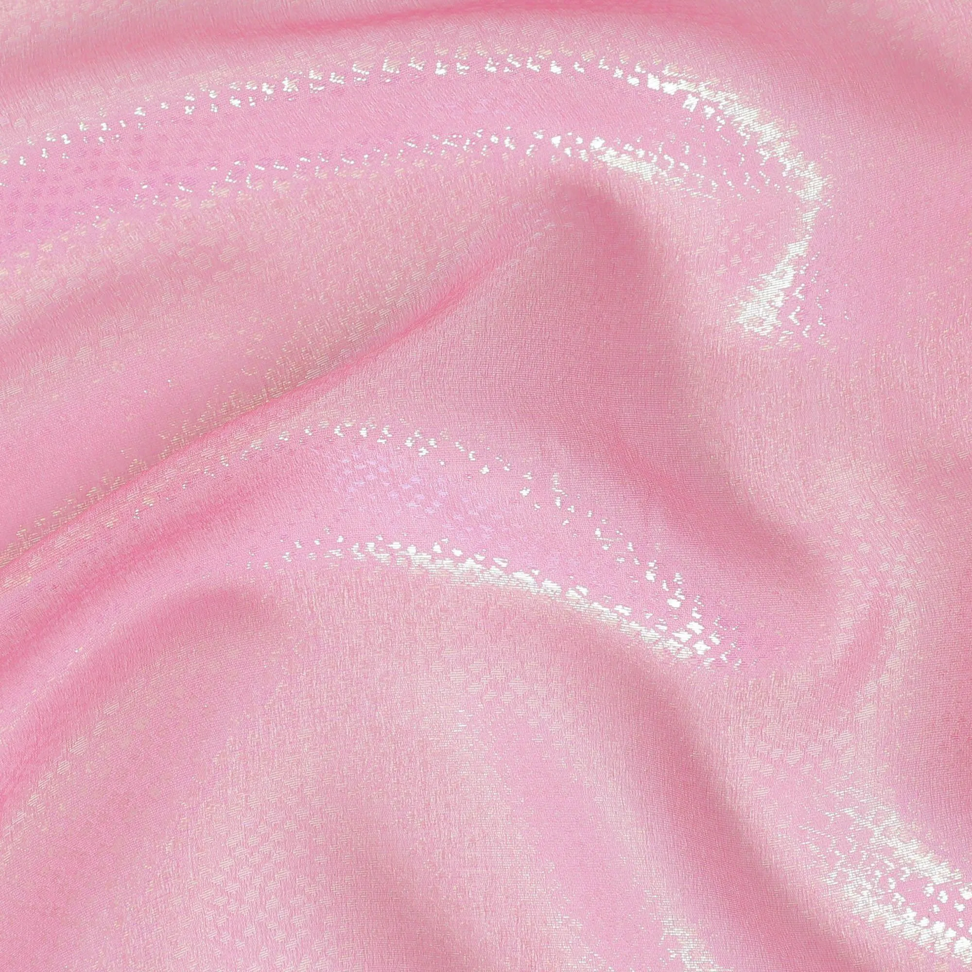 Baby pink Premium pure silk chiffon fabric with same tone metallic lurex in self design-D13551