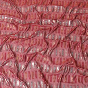 Barn red premium pure silk chiffon fabric with multicolor metallic lurex in abstract design-D10037