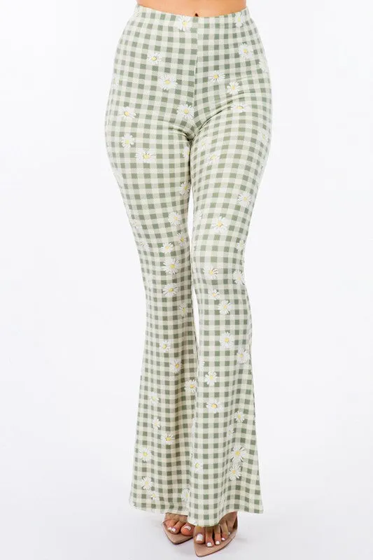 Bear Dance Daisy Check Print Skinny Pants - Olive