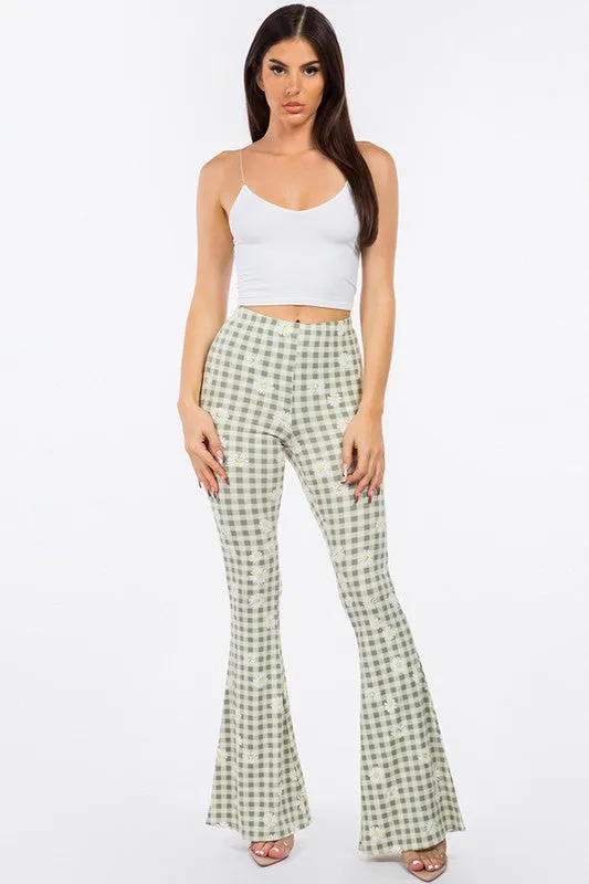 Bear Dance Daisy Check Print Skinny Pants - Olive