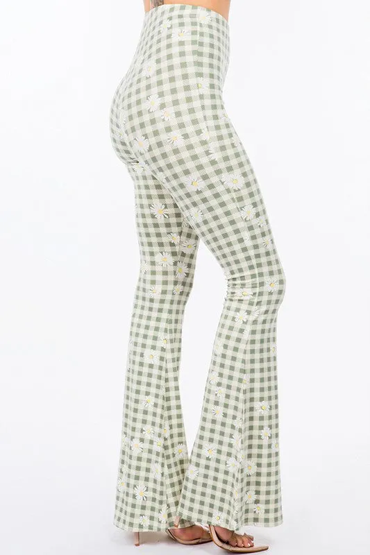 Bear Dance Daisy Check Print Skinny Pants - Olive