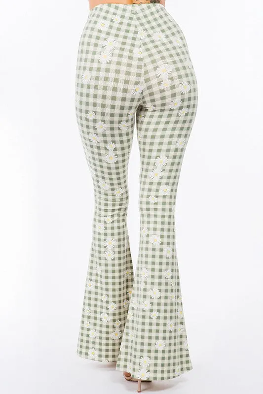 Bear Dance Daisy Check Print Skinny Pants - Olive