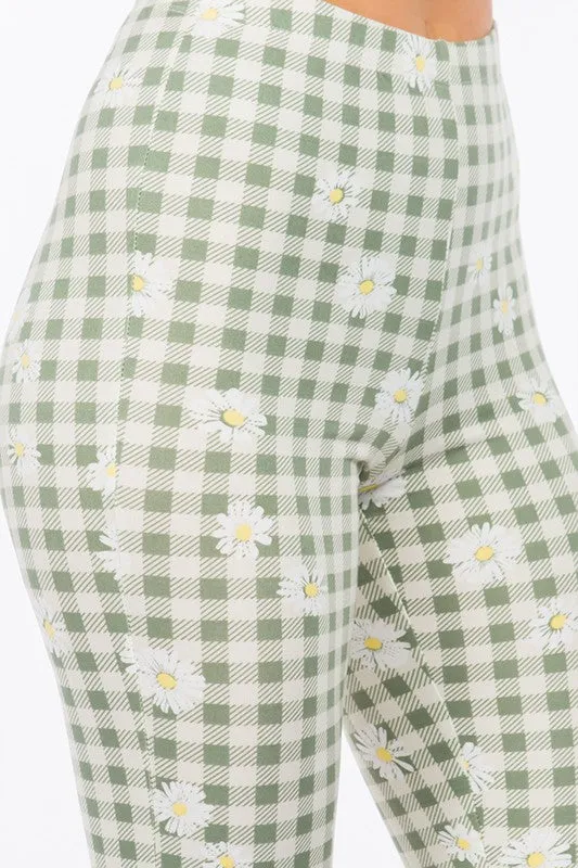 Bear Dance Daisy Check Print Skinny Pants - Olive