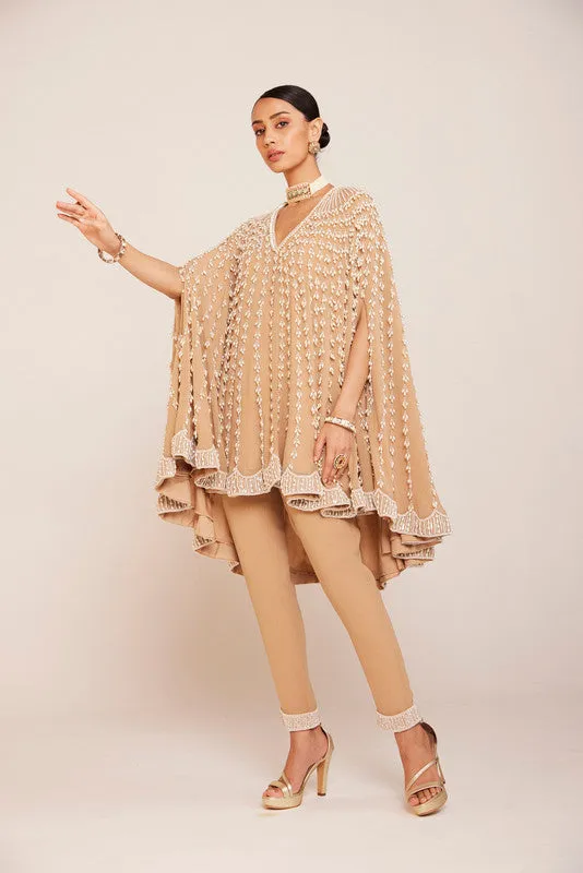 Beige assymetrical cape set