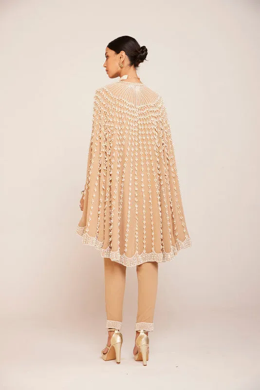 Beige assymetrical cape set