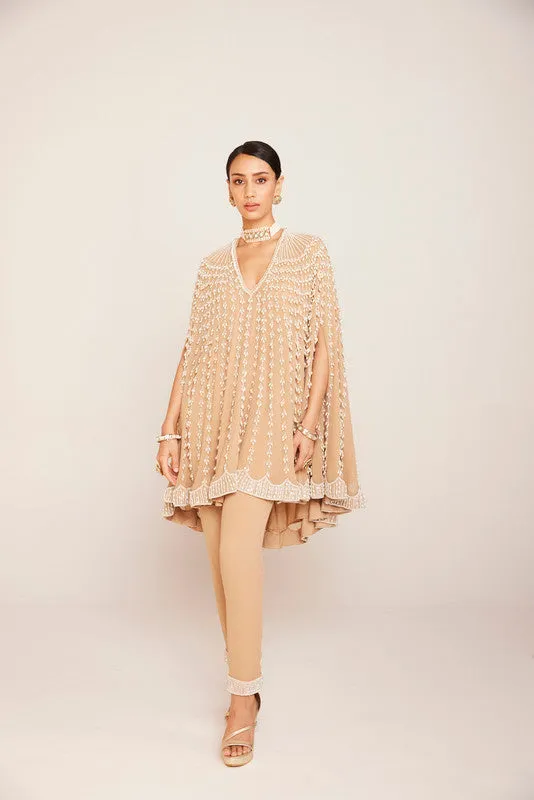 Beige assymetrical cape set