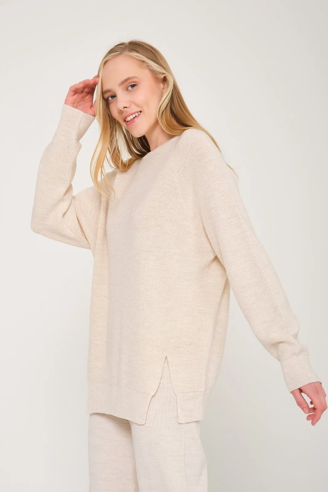 Beige Knit Sweater & Pants Set