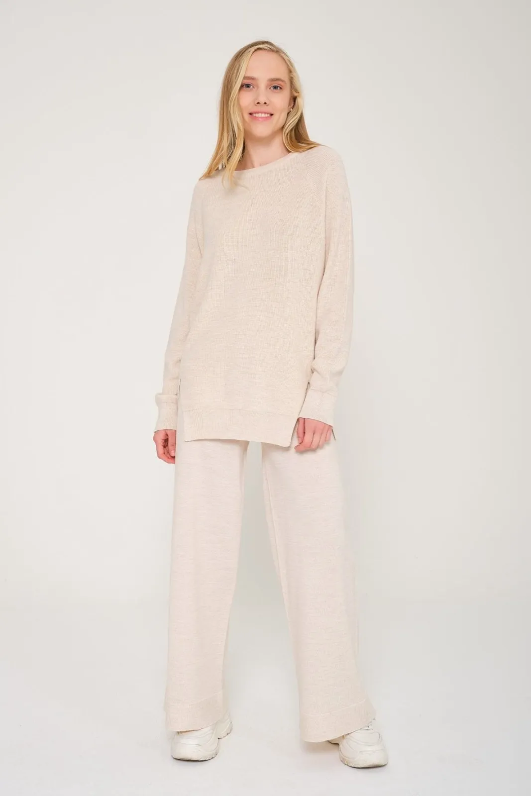 Beige Knit Sweater & Pants Set