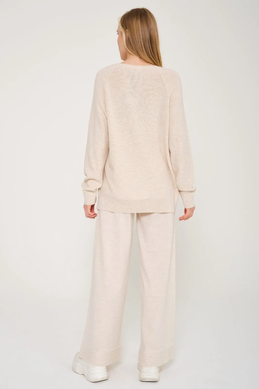 Beige Knit Sweater & Pants Set