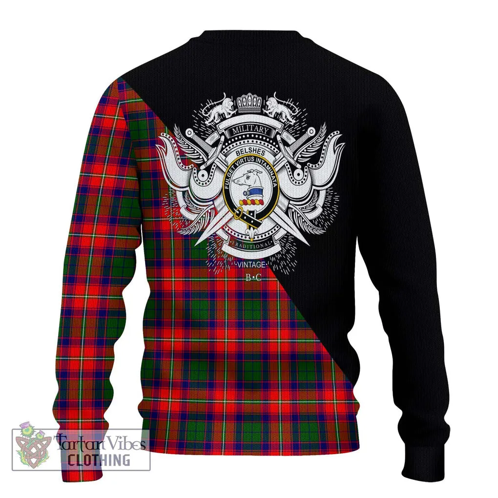 Belshes Tartan Ugly Sweater with Family Crest and Military Logo Style