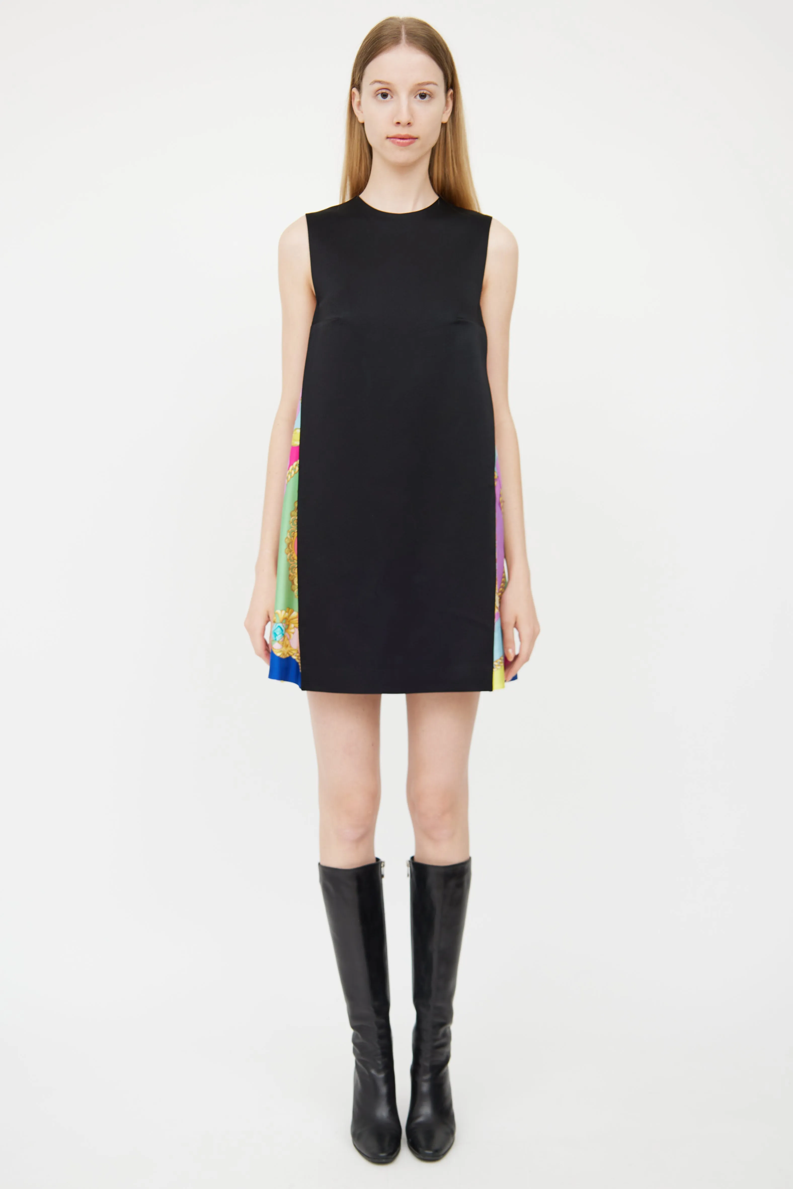 Black & Multicolour Panel Mini Dress