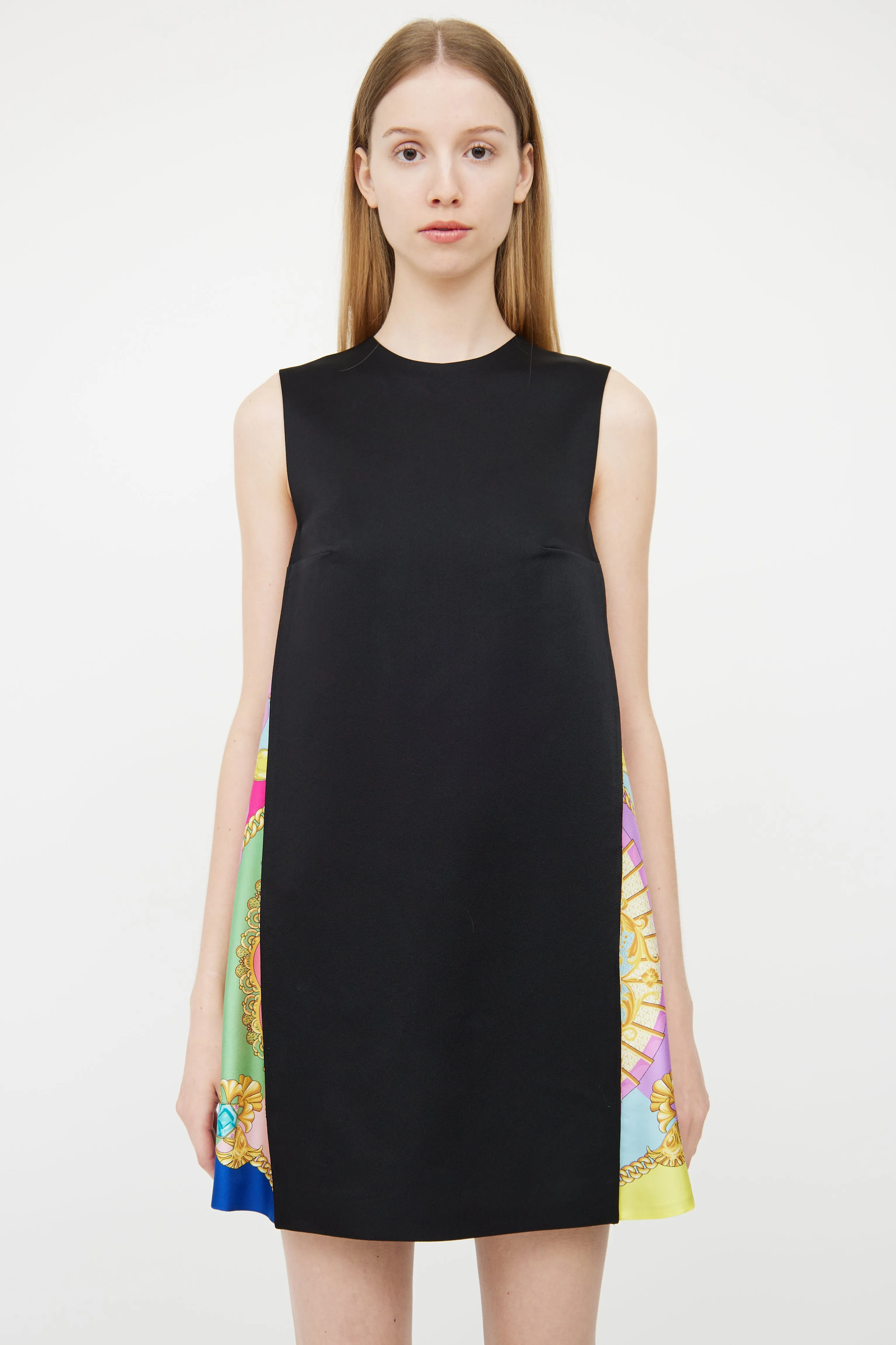 Black & Multicolour Panel Mini Dress