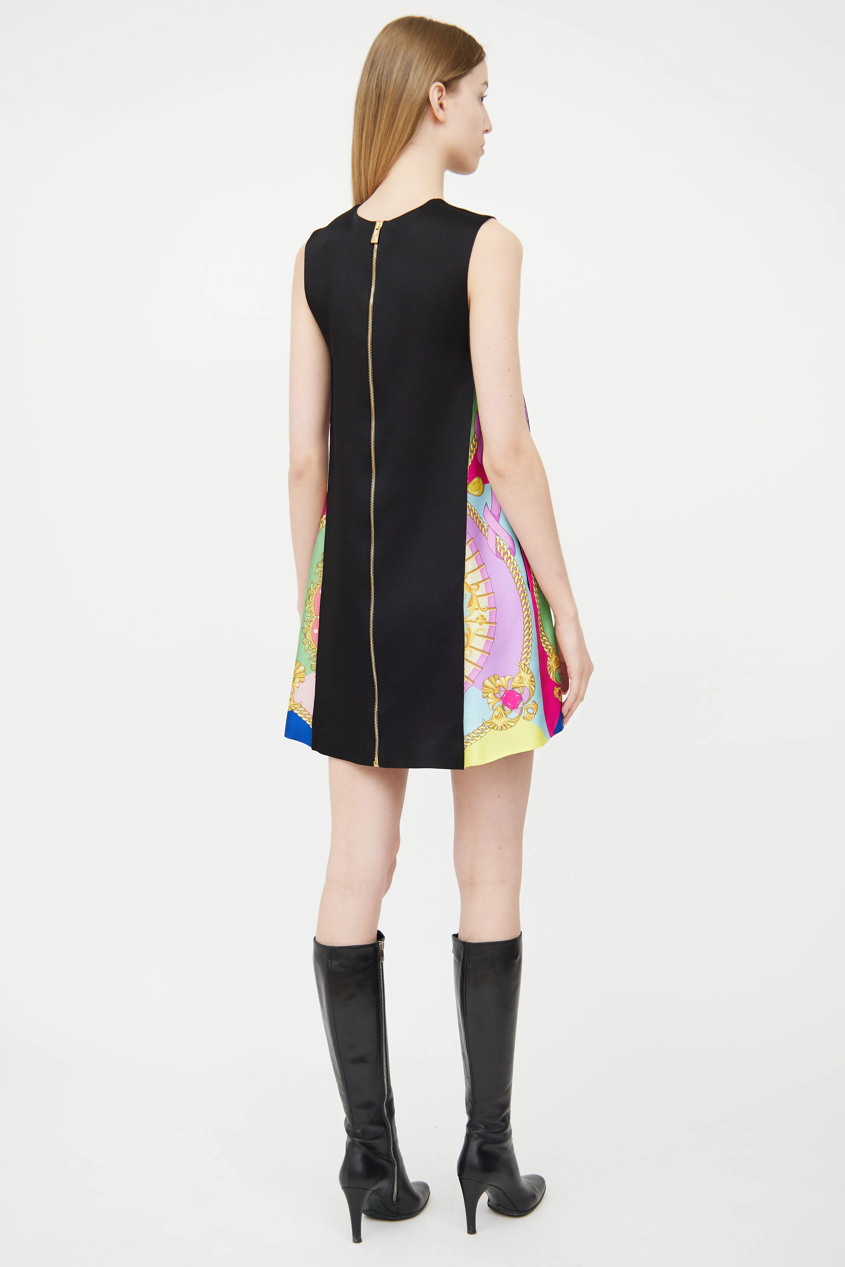 Black & Multicolour Panel Mini Dress