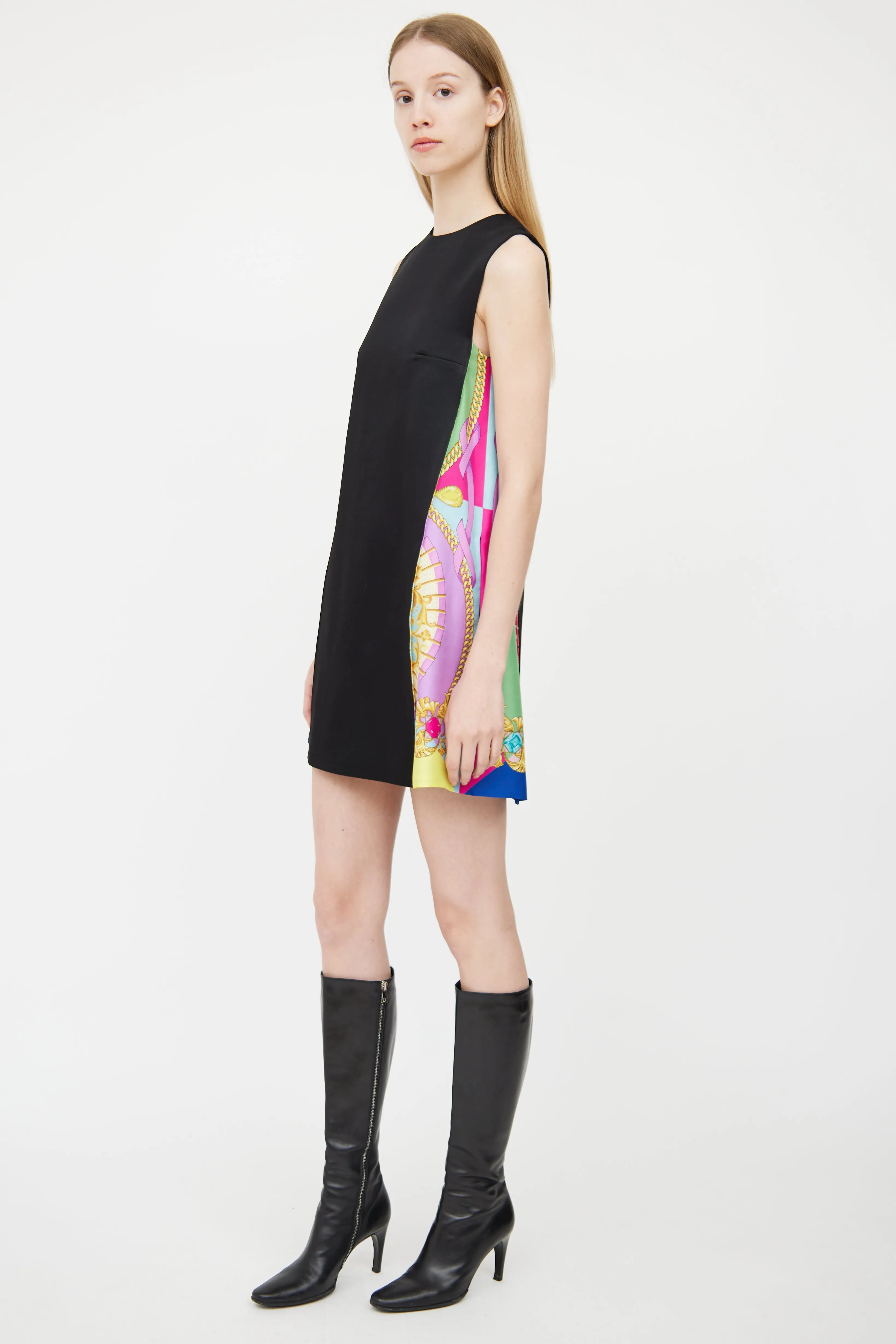 Black & Multicolour Panel Mini Dress