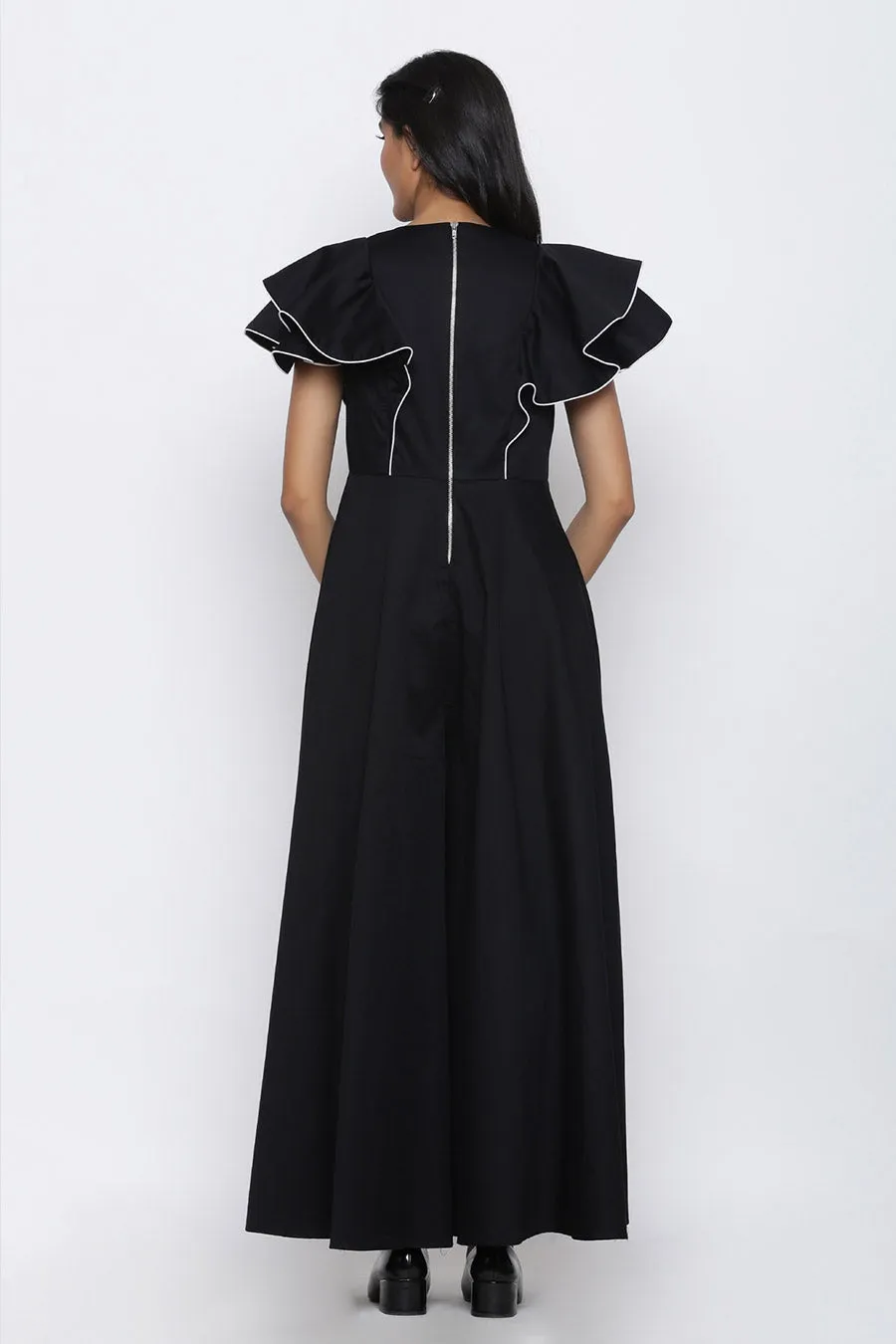 Black Circular Drama Flare Jumpsuit