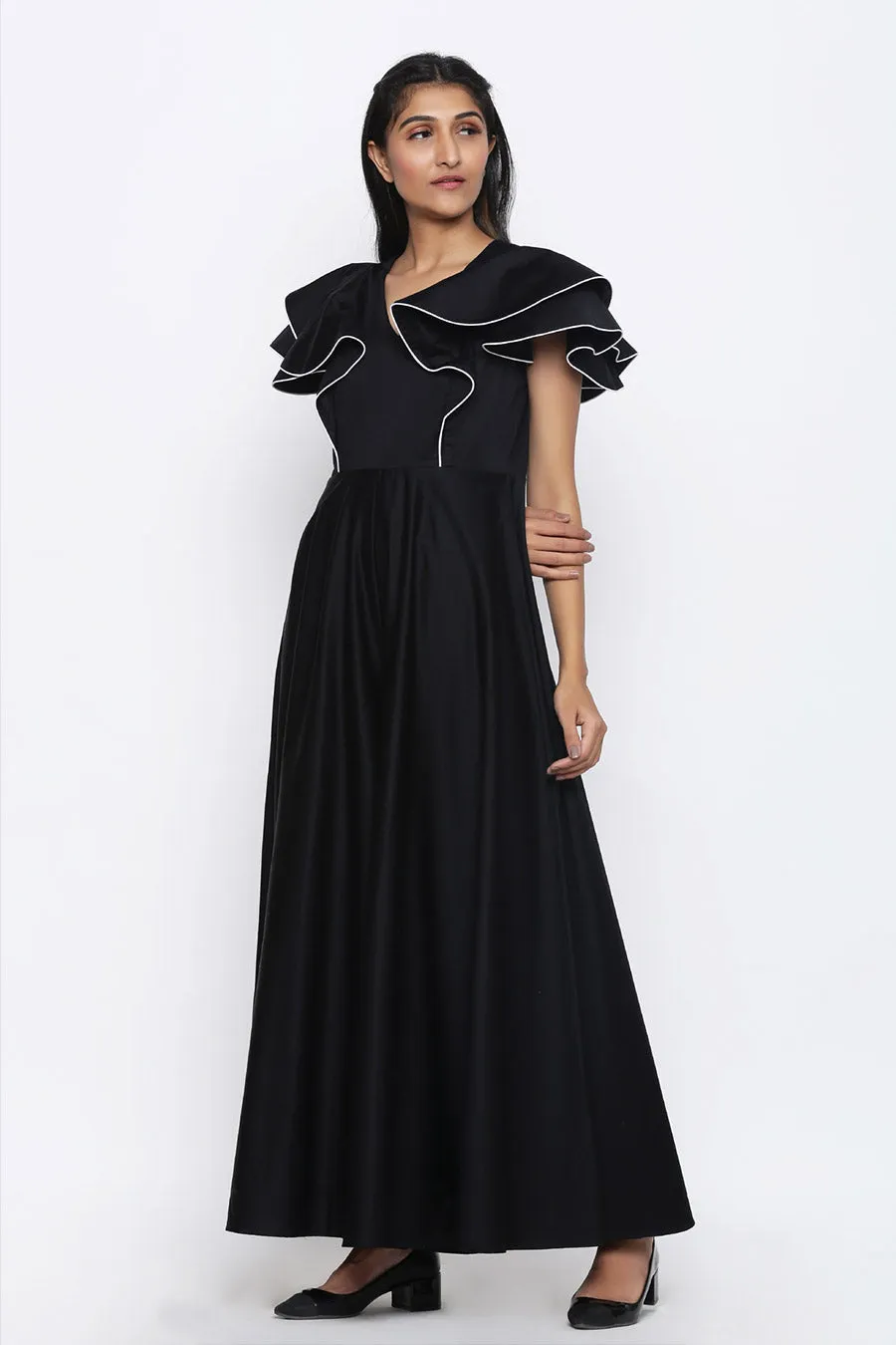 Black Circular Drama Flare Jumpsuit