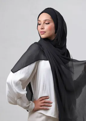 Black- Classic Shawl- Plain Crinkled Chiffon