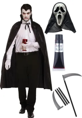 Black Dracula Cape with Collar Scream Ghost Killer Mask Grim Reaper Scythe Prop 110 Cm Halloween Scary Dracula Costume