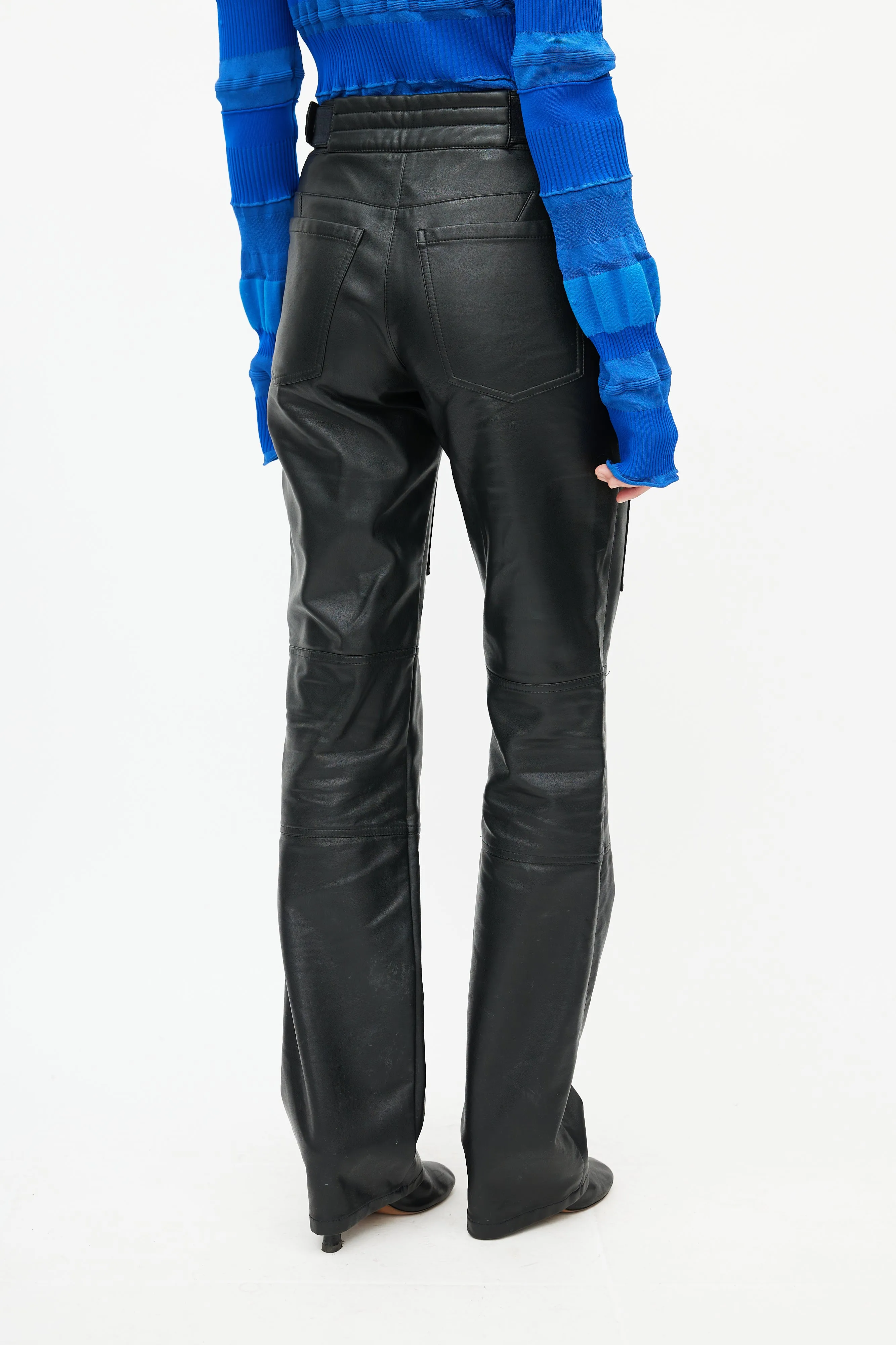 Black Faux Leather Cargo Trouser