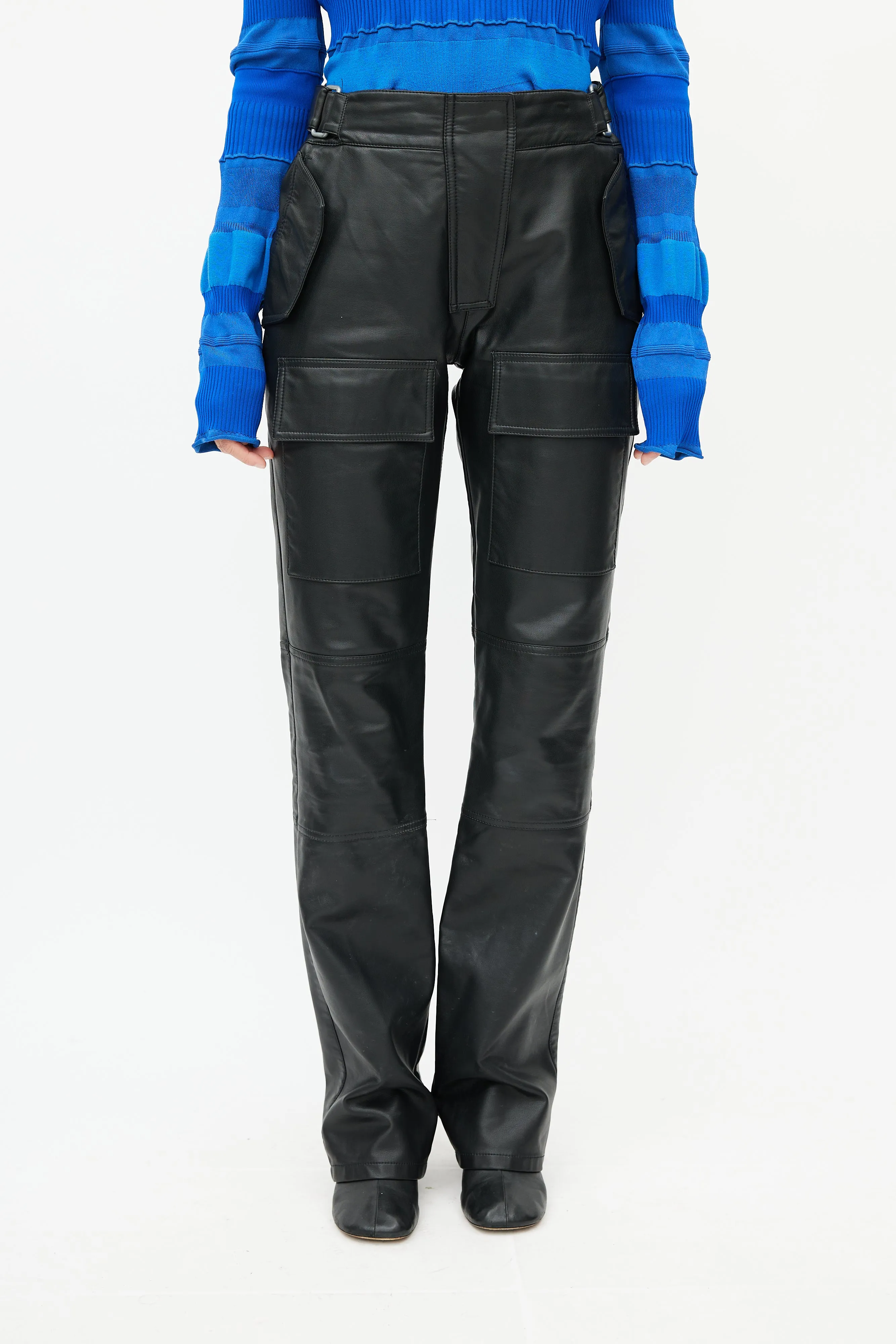 Black Faux Leather Cargo Trouser