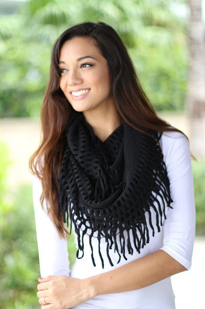 Black Infinity Fringe Scarf