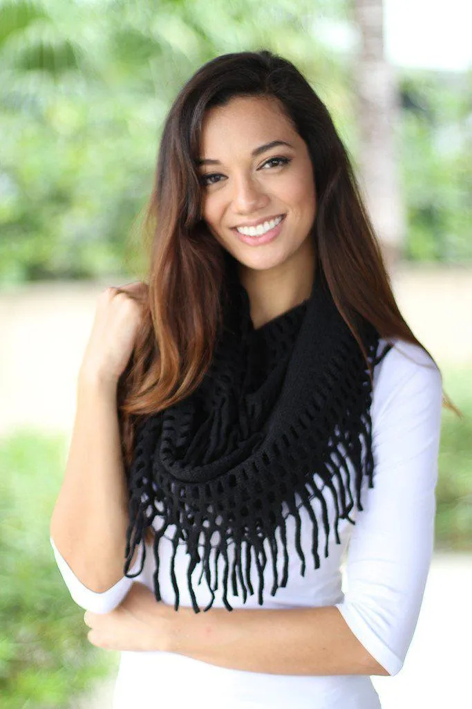 Black Infinity Fringe Scarf