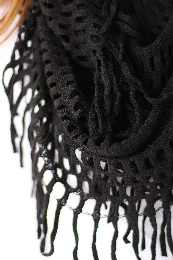 Black Infinity Fringe Scarf