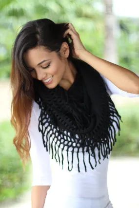 Black Infinity Fringe Scarf