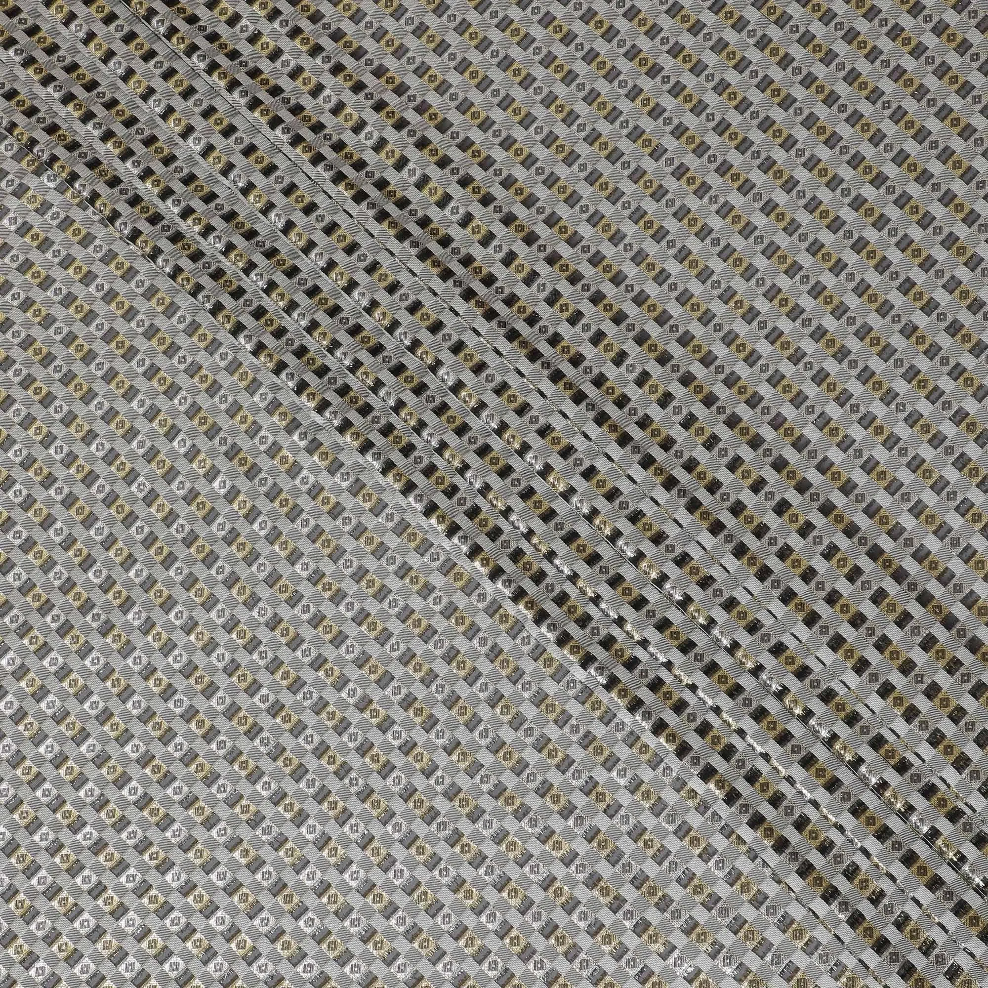 Black premium pure French (Fransawi) silk chiffon fabric with grey viscose having gold and silver metallic lurex in geometric design-D13849