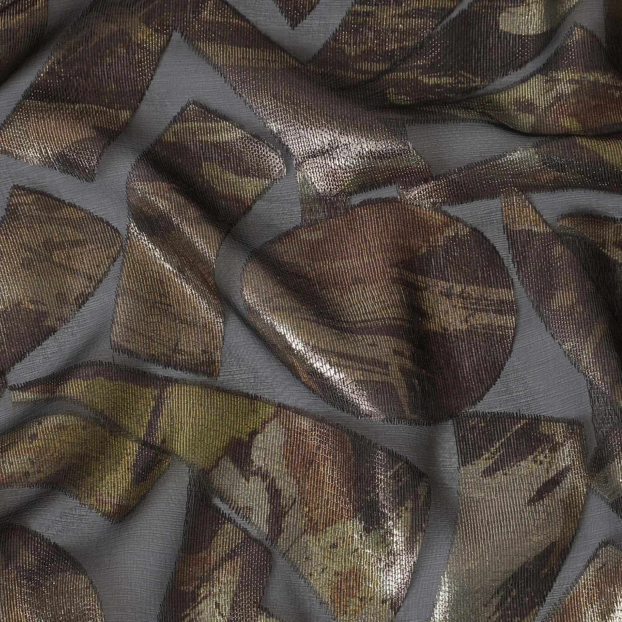 Black Premium pure French (Fransawi) silk chiffon fabric with multicolor metallic lurex in fancy design-D15643